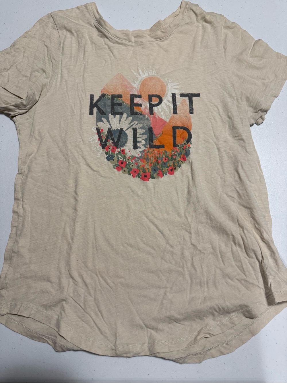 Old Navy Beige 'Keep It Wild' Graphic Tee with Multicolor Print